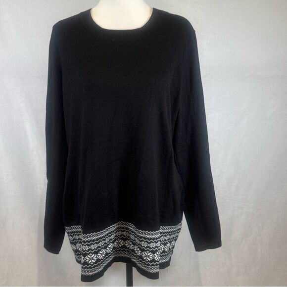 Kim Rogers black and white snowflake reversible removable scarf sweater large - Picture 5 of 10